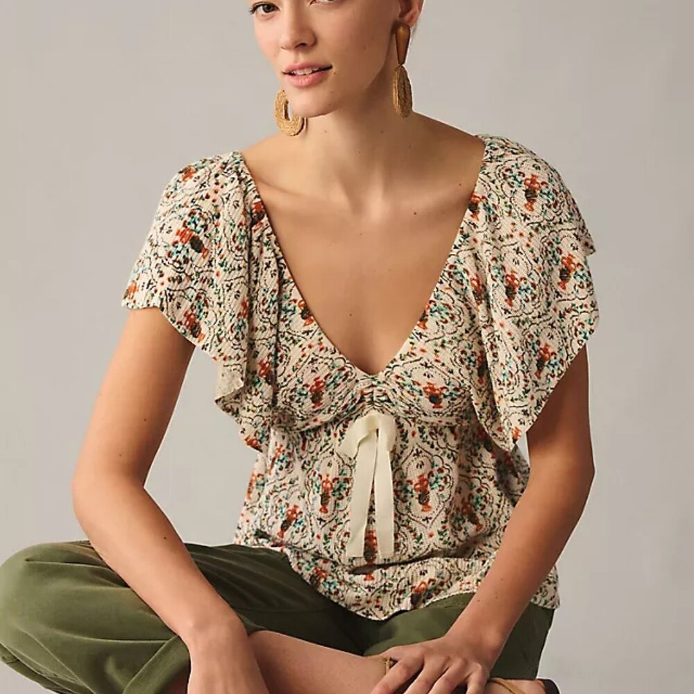 💕 Anthropologie Flutter-Sleeve Peasant Blouse XS
